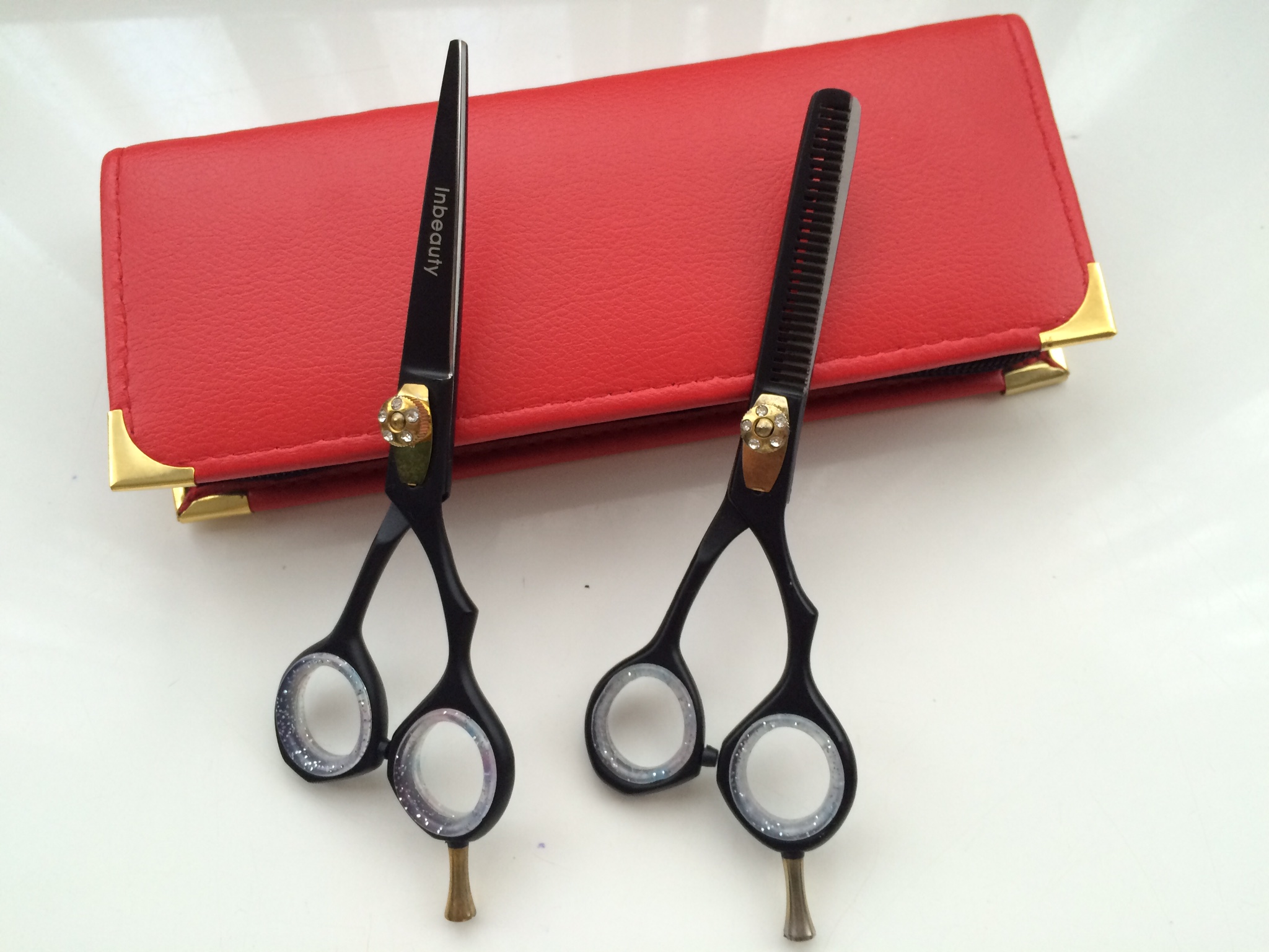 hair dressing scissor set black jewled stainless steel 5.5inch